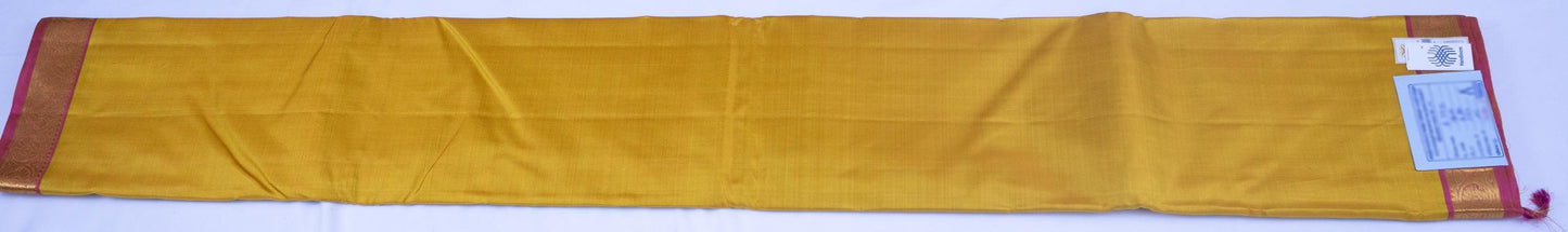 Handloom Kanjivaram Silk Saree in Enchanting Golden Yellow With Pink Zari Border