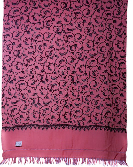 Kashmiri Hand Embroidered stoles with Ari work on Merino wool for Winter - Dark Purple