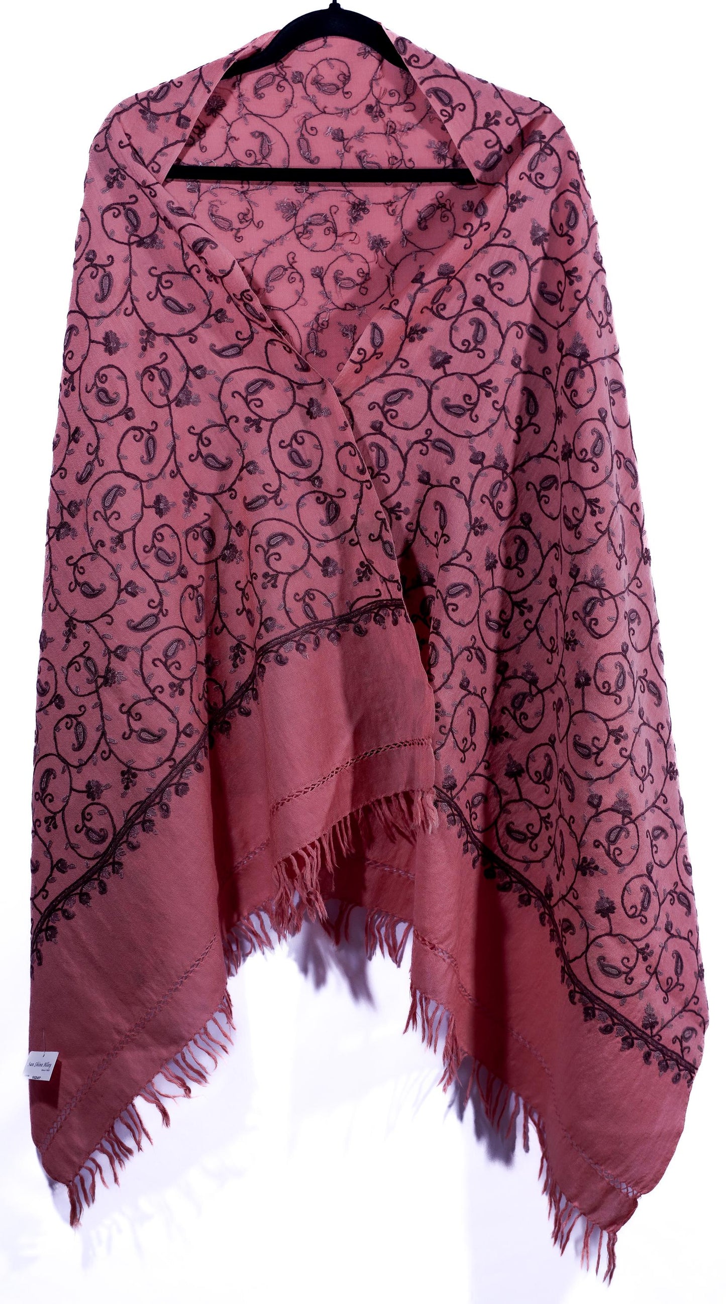 Kashmiri Hand Embroidered stoles with Ari work on Merino wool for Winter - Dark Purple