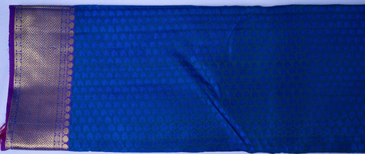 Handloom Royal Blue Kanjeevaram Silk Saree with Gold Zari & Purple Border