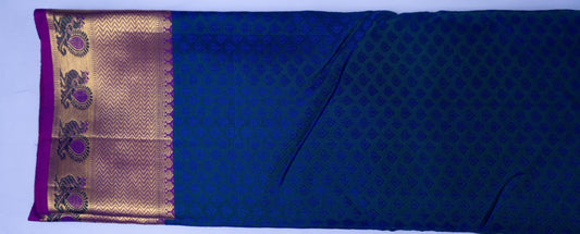 Handloom Blue Kanjeevaram Silk Saree with Gold Zari Work & Pink Border