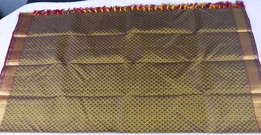 Handloom Kanjeevaram Dark Golden Yellow Silk Saree with Black Motifs