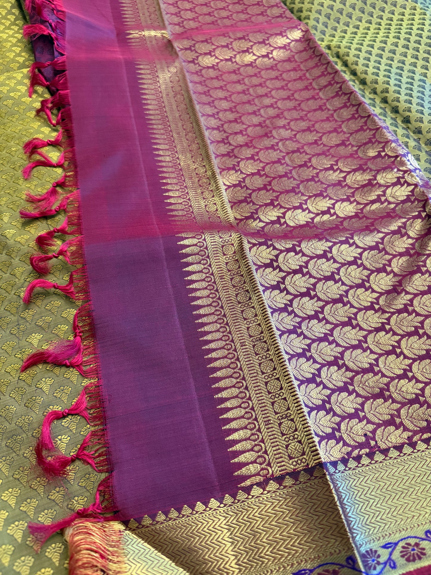 Handloom Kanjeevaram Dark Golden Yellow Silk Saree with Black Motifs