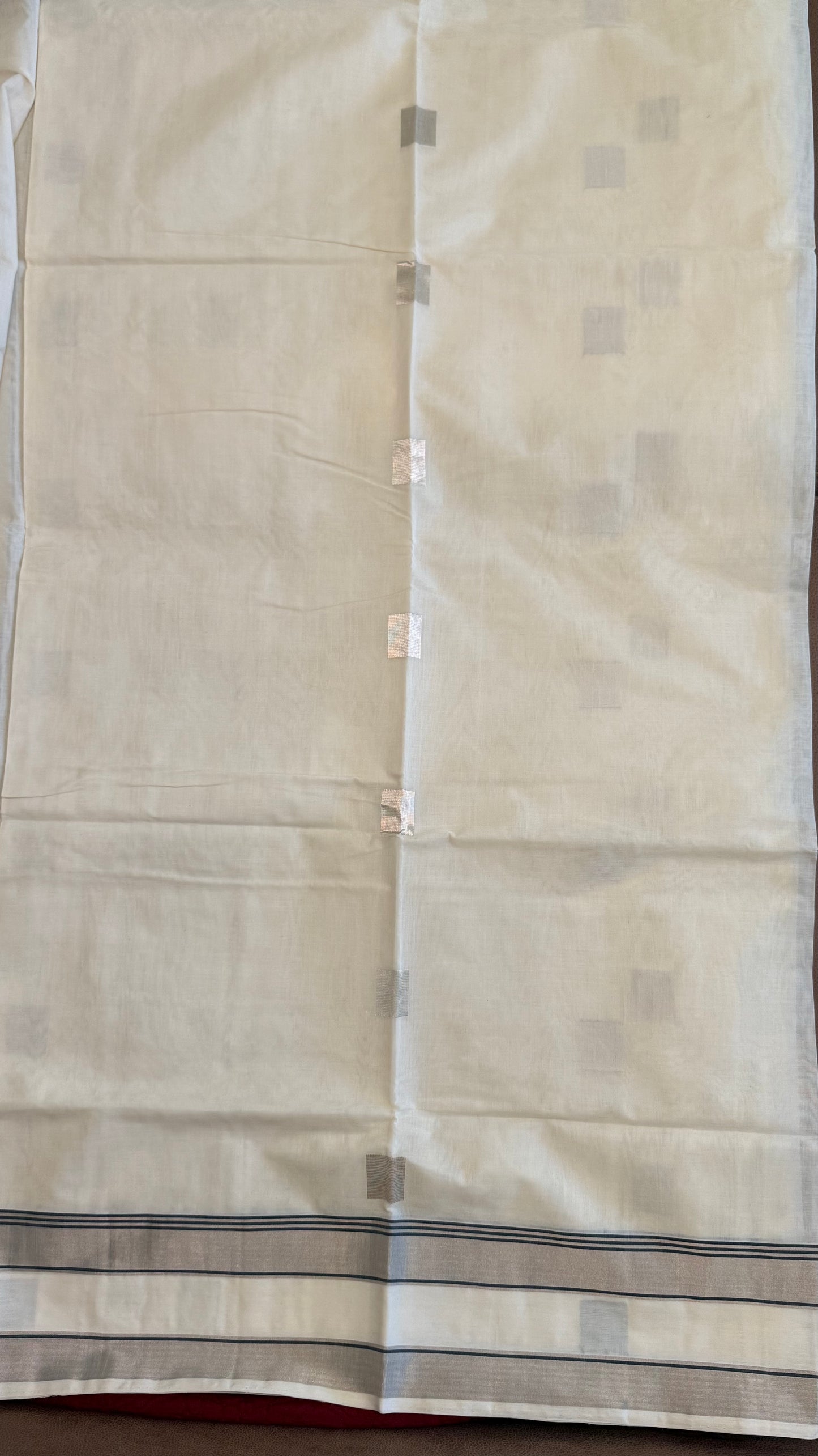 Elegant White Saree with Grey Kasavu Checks for Onam & Vishu Celebrations