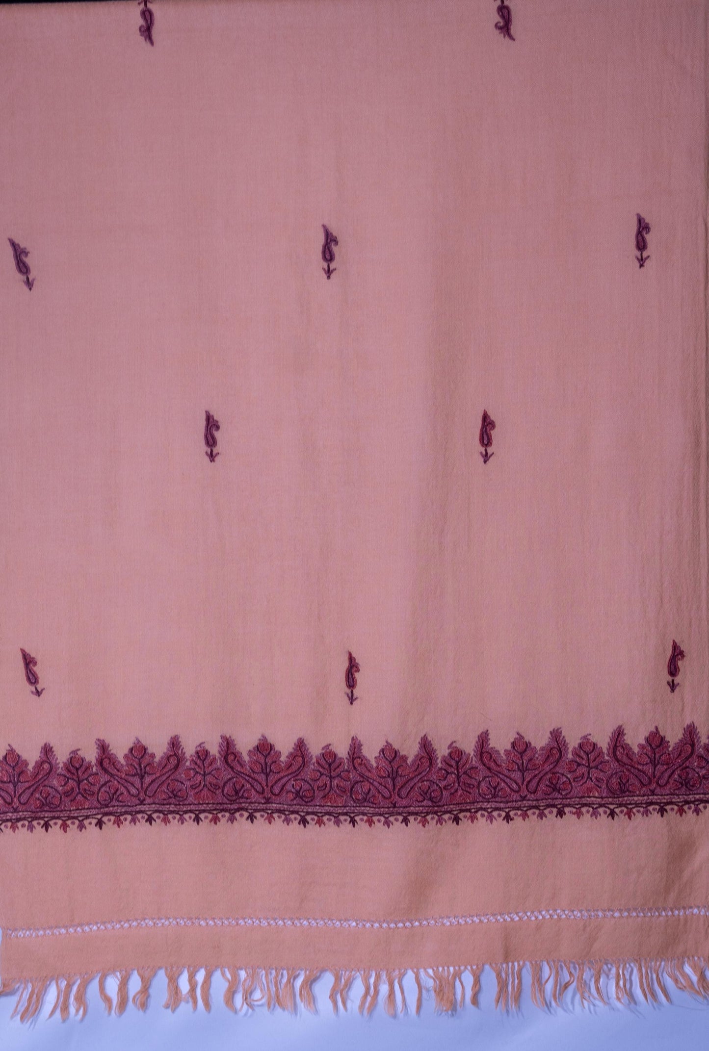 Kashmiri Hand embroidered stoles with Ari work on Merino wool for Winter - Cream with Dark Boundary Valentine Gift