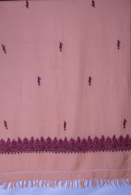 Kashmiri Hand embroidered stoles with Ari work on Merino wool for Winter - Cream with Dark Boundary Valentine Gift