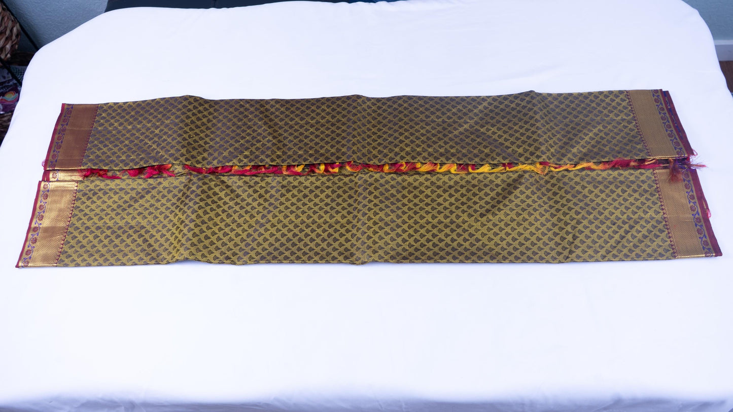 Handloom Kanjeevaram Dark Golden Yellow Silk Saree with Black Motifs