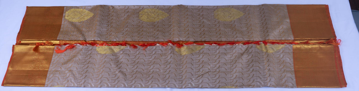 Handloom Kanjivaram Silk Saree Beige & Orange Gold Zari