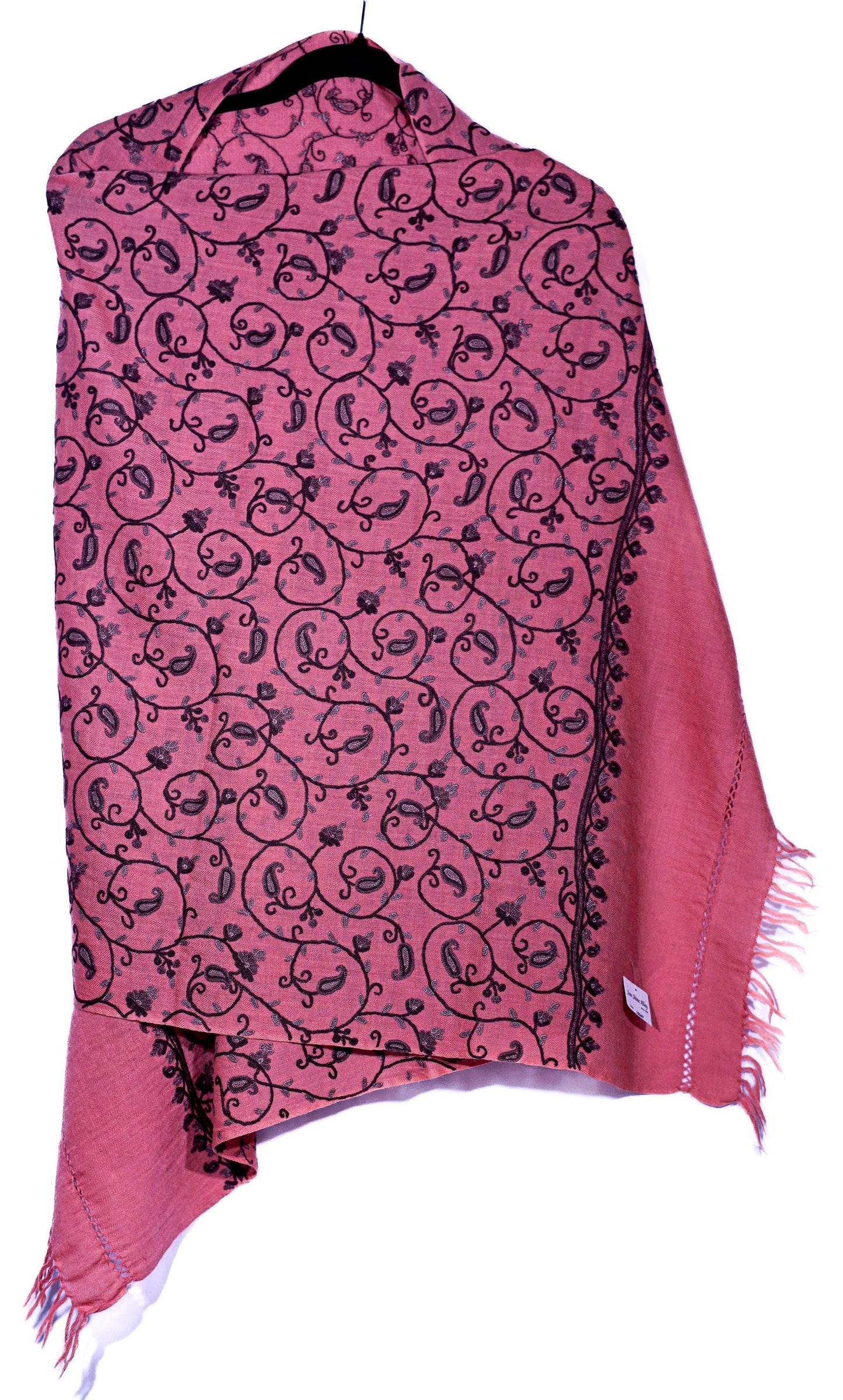 Kashmiri Hand Embroidered stoles with Ari work on Merino wool for Winter - Dark Purple
