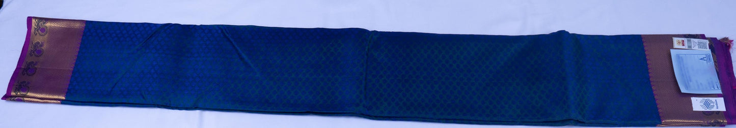 Handloom Blue Kanjeevaram Silk Saree with Gold Zari Work & Pink Border
