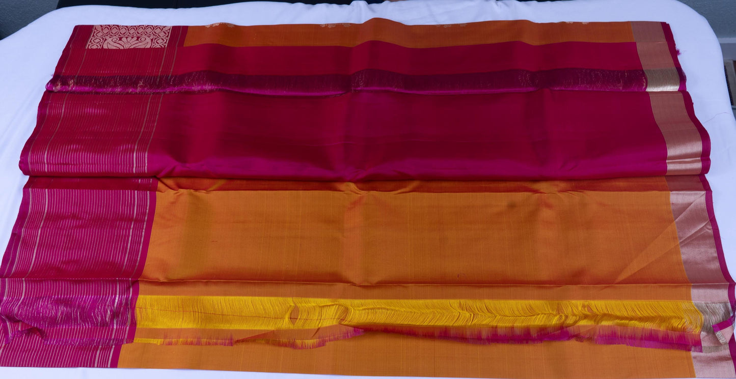 Handloom Kanjeevaram Bold Yellow Saree with Pink Patola Design