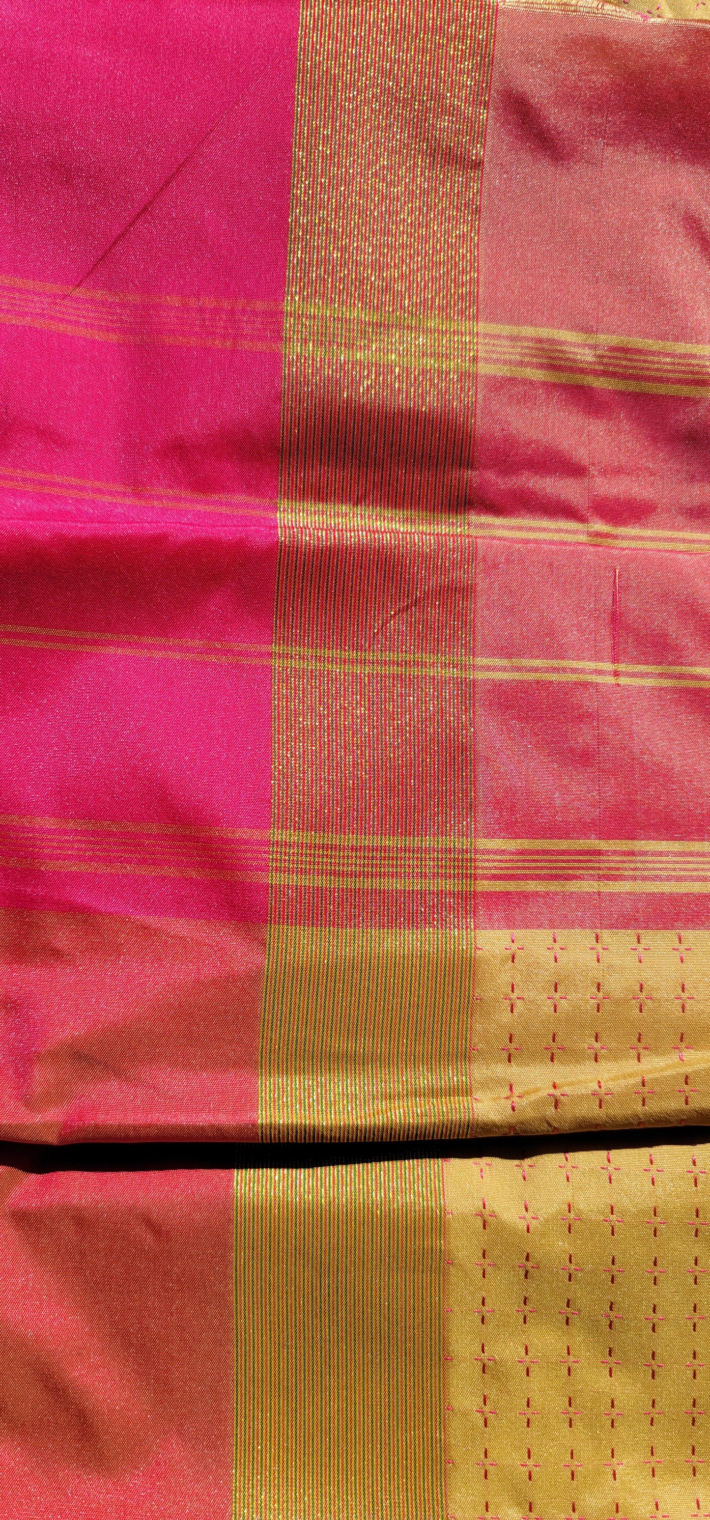 Sandal with contrast pink Soft silk Saree