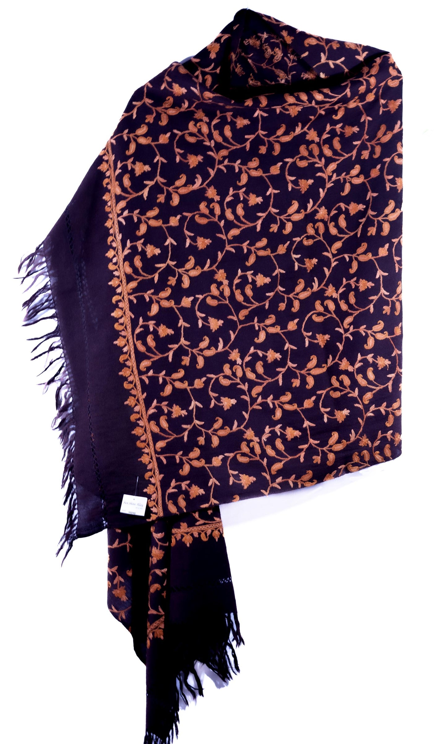 Kashmiri Hand embroidered stoles with Ari work on Merino wool for Winter - Purple with Flower pattern