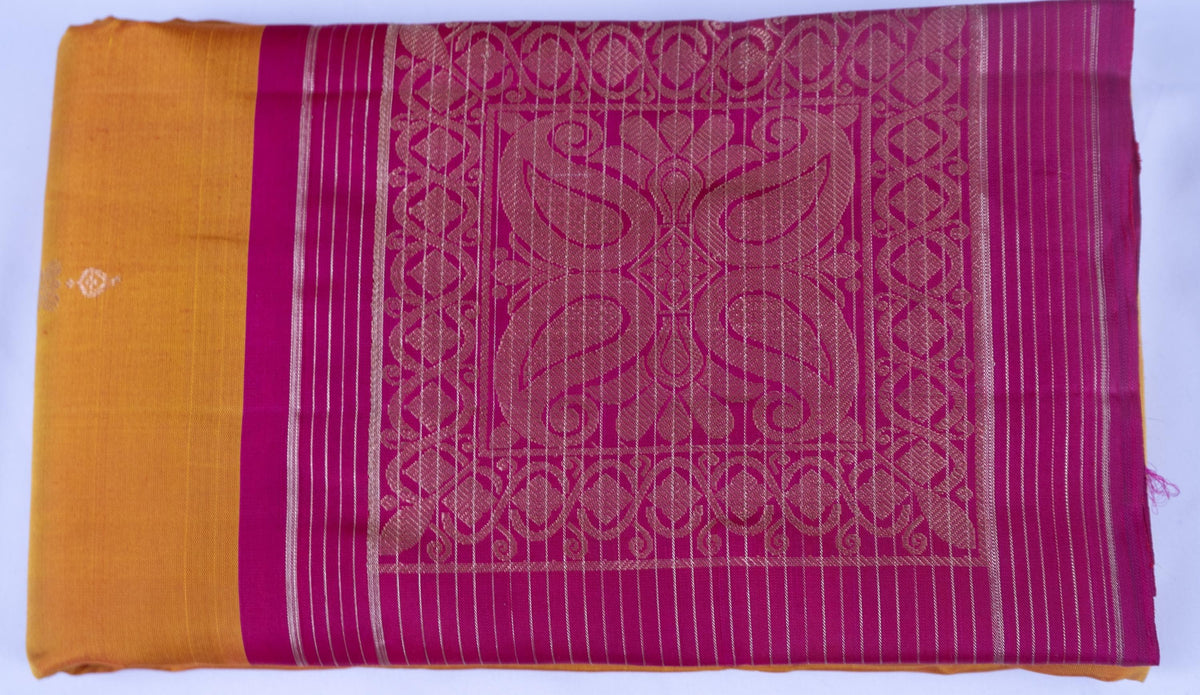 Handloom Kanjeevaram Bold Yellow Saree with Pink Patola Design