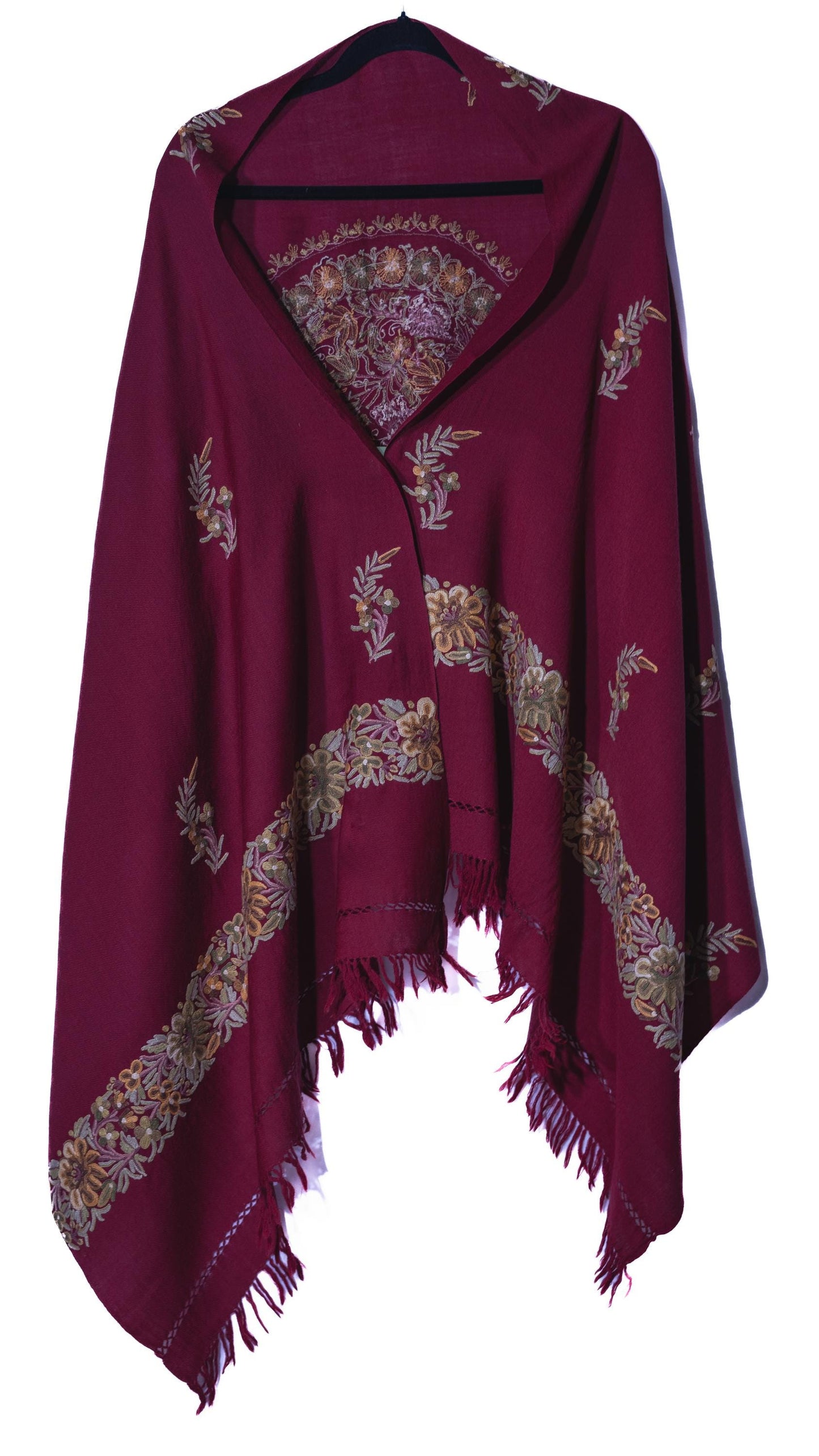 Kashmiri Hand embroidered stoles with Ari work on Merino wool for Winter - Purple with  Design on the back Valentine Gift