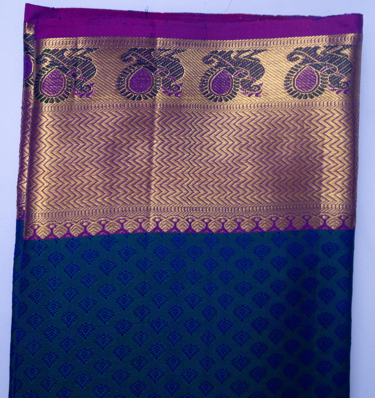 Handloom Blue Kanjeevaram Silk Saree with Gold Zari Work & Pink Border