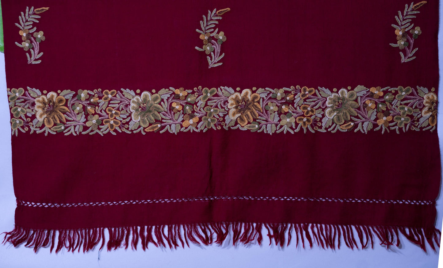 Kashmiri Hand embroidered stoles with Ari work on Merino wool for Winter - Purple with  Design on the back Valentine Gift