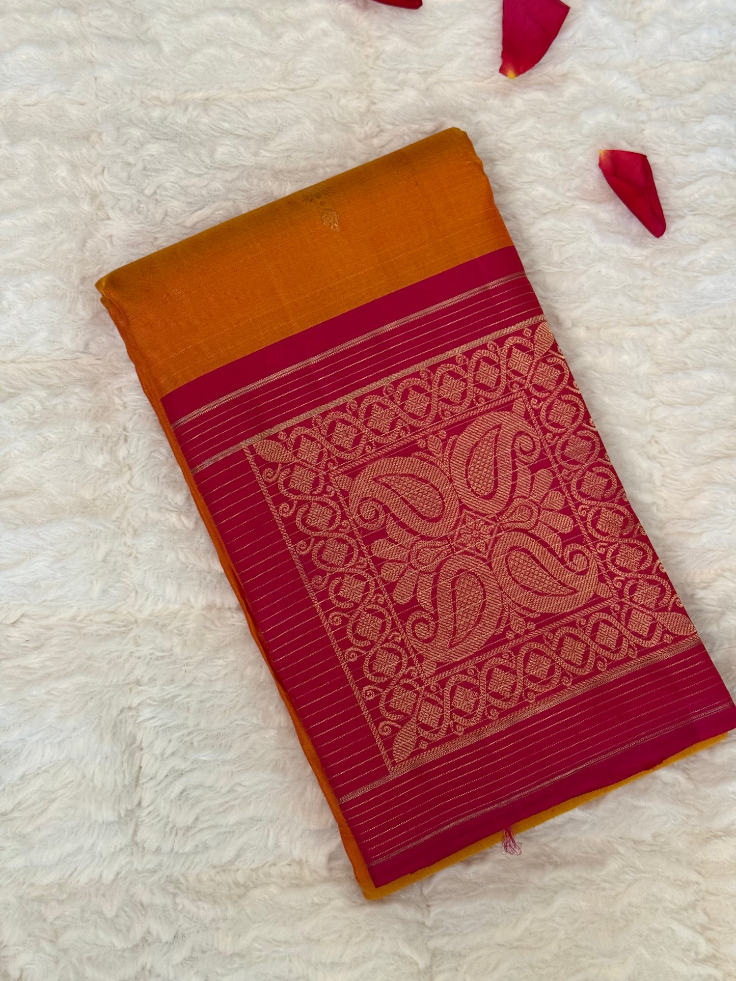 Handloom Kanjeevaram Bold Yellow Saree with Pink Patola Design
