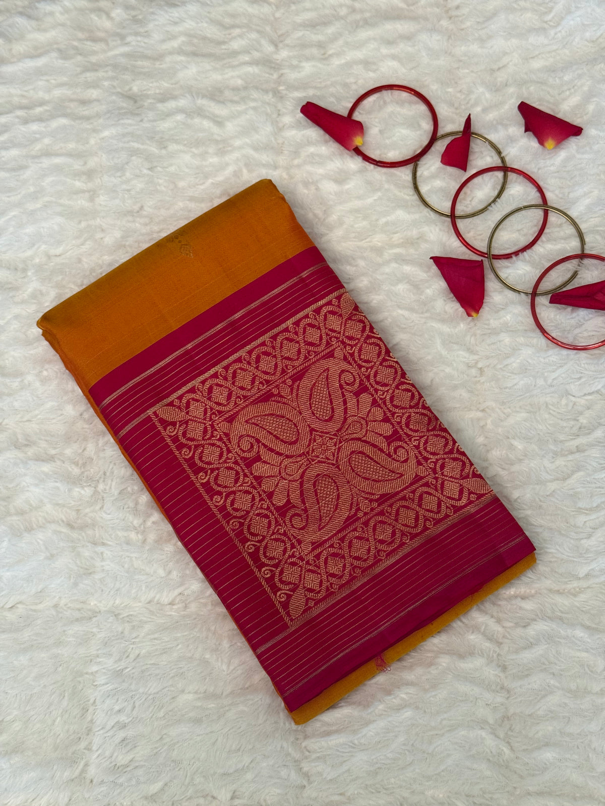 Handloom Kanjeevaram Bold Yellow Saree with Pink Patola Design