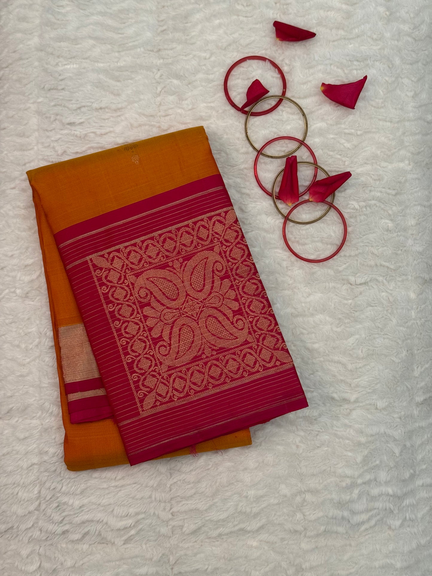 Handloom Kanjeevaram Bold Yellow Saree with Pink Patola Design