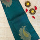 Handloom Teal Blue Silk Kanjeevaram saree with Gold & Silver Peacock Motif