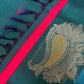 Handloom Teal Blue Silk Kanjeevaram saree with Gold & Silver Peacock Motif