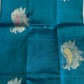 Handloom Teal Blue Silk Kanjeevaram saree with Gold & Silver Peacock Motif