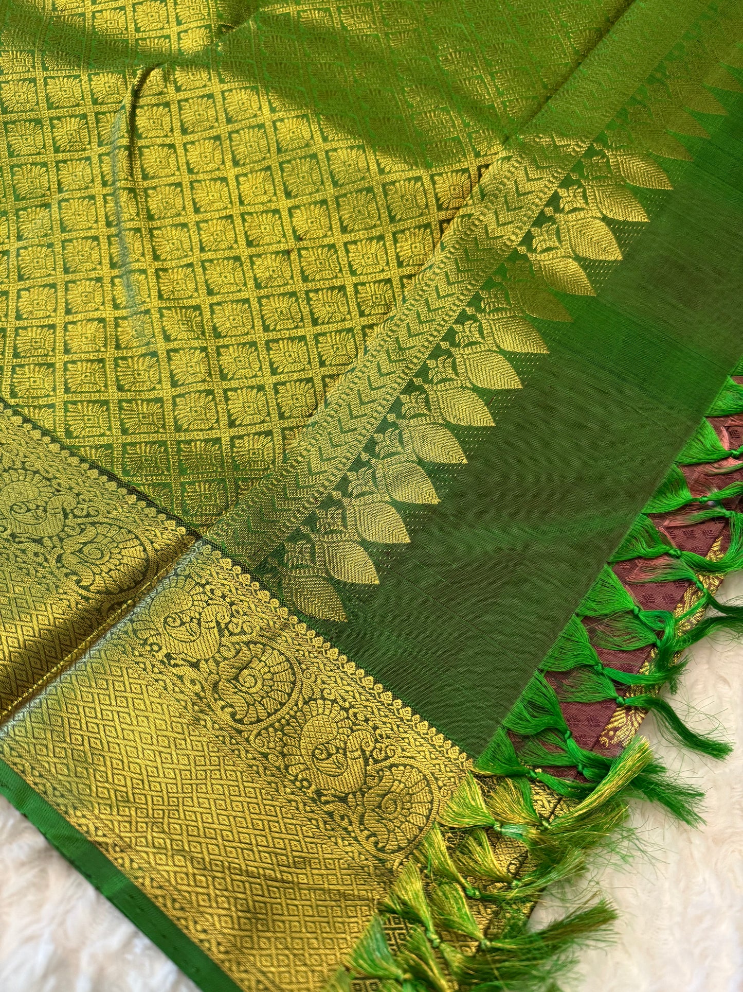 Handloom Kanjeevaram Purple-Brown Saree with Peacock Design & Gold Motifs