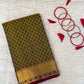 Handloom Kanjeevaram Dark Golden Yellow Silk Saree with Black Motifs