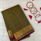 Handloom Kanjeevaram Dark Golden Yellow Silk Saree with Black Motifs