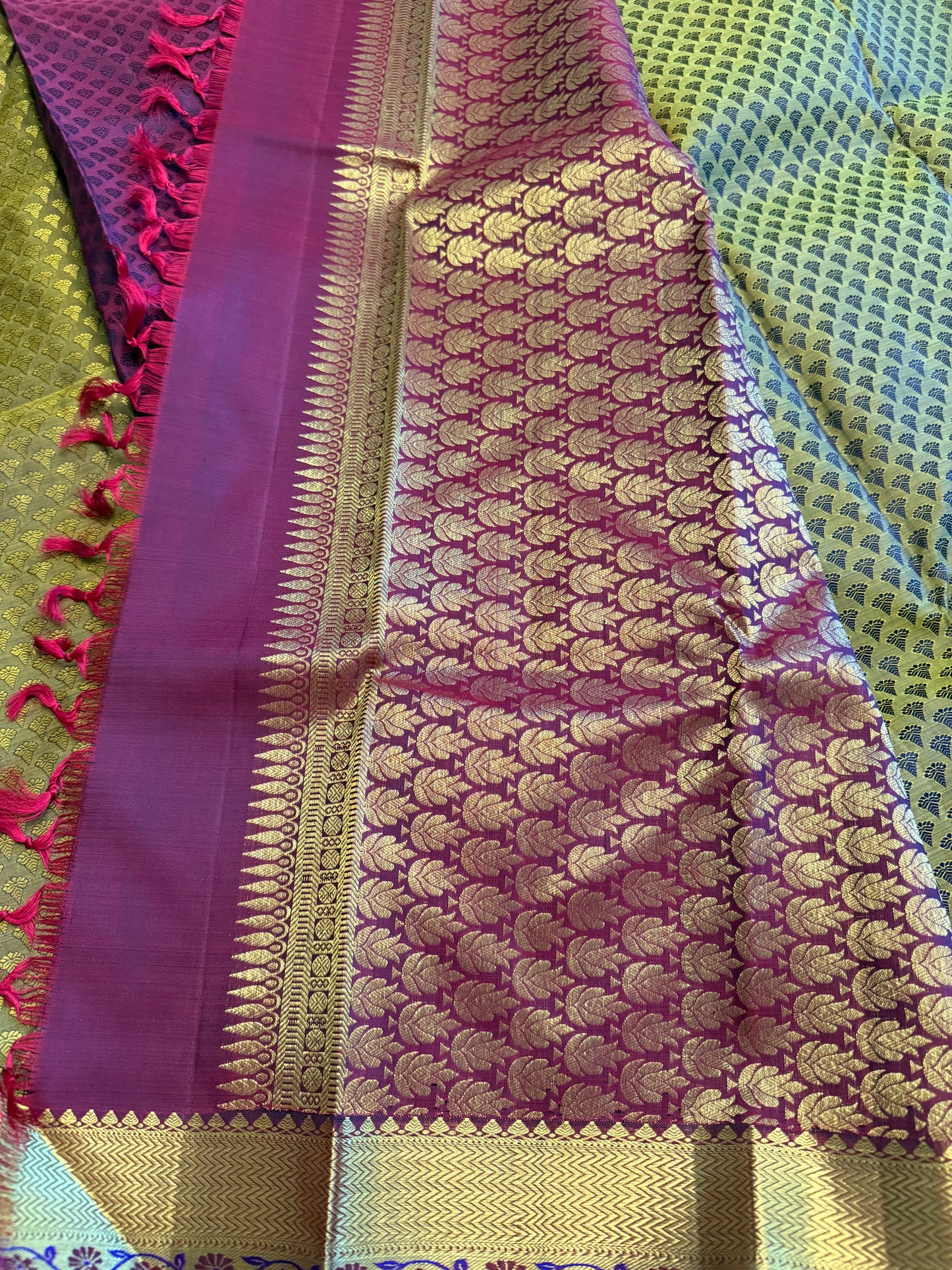 Handloom Kanjeevaram Dark Golden Yellow Silk Saree with Black Motifs