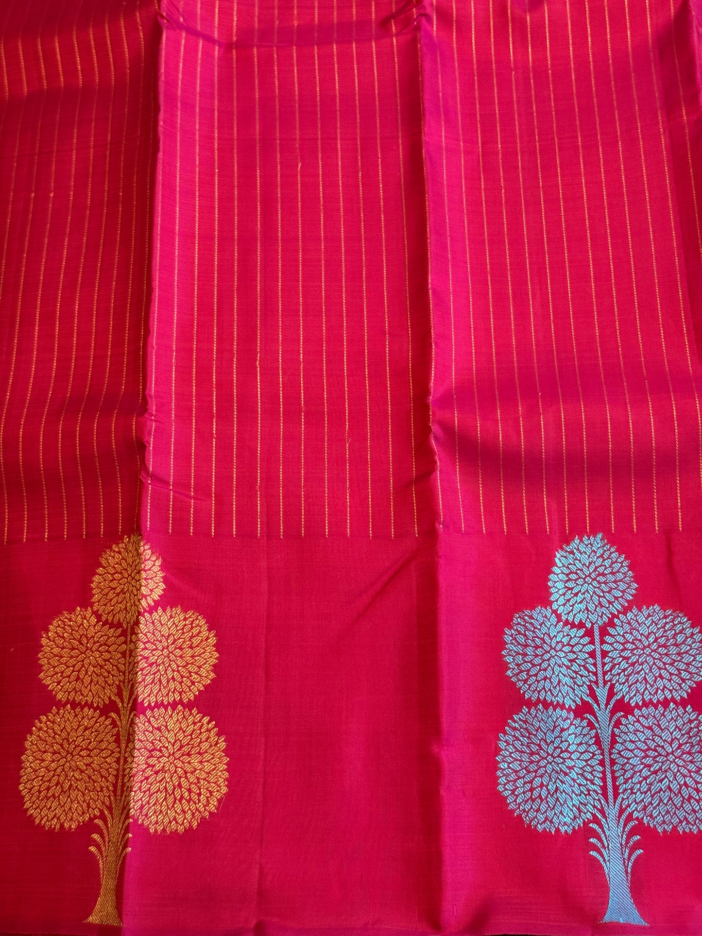 Handloom Pink Kanjeevaram Saree | Modern Blue and Golden Floral Design
