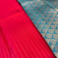 Handloom Pink Kanjeevaram Saree | Modern Blue and Golden Floral Design
