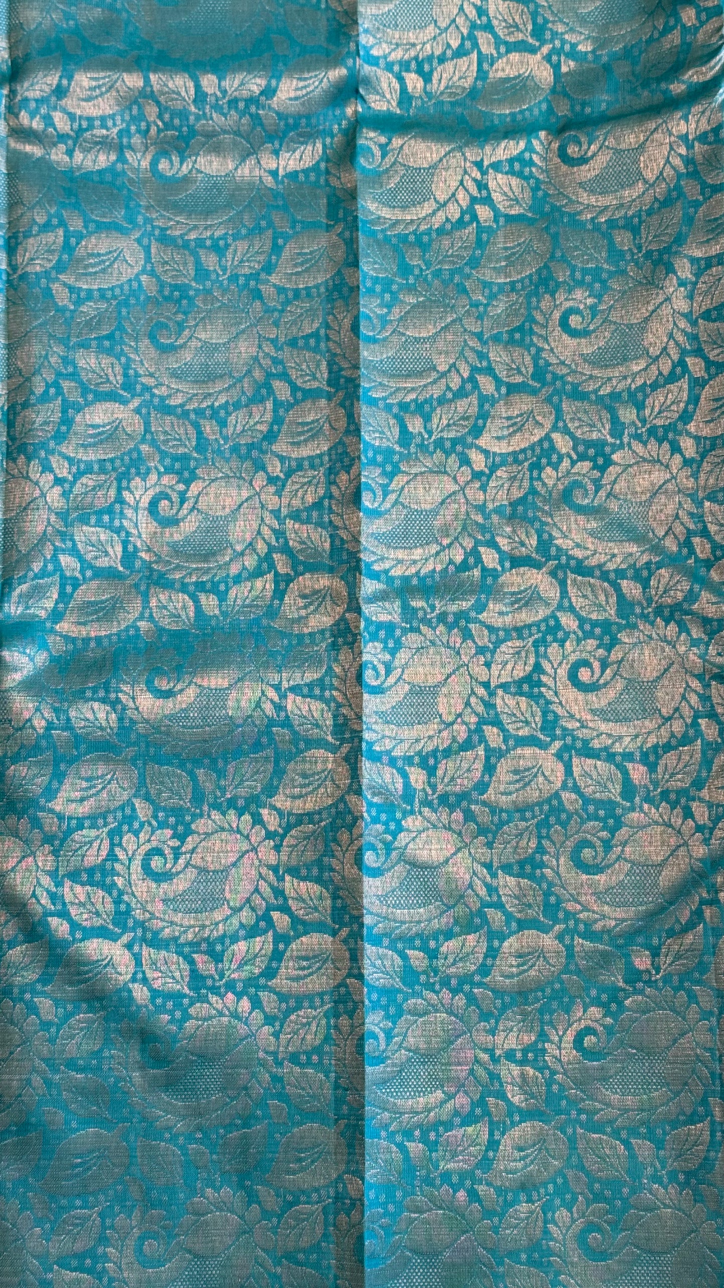 Handloom Kanjeevaram Violet Silk Saree, Gold & Silver Leaf Motifs