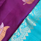 Handloom Kanjeevaram Violet Silk Saree, Gold & Silver Leaf Motifs