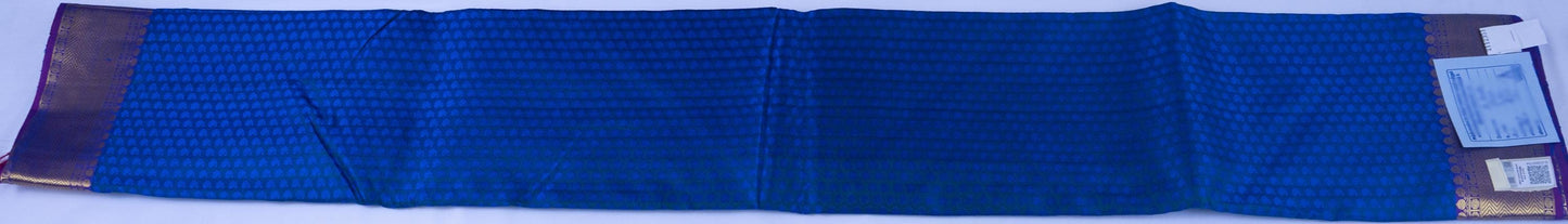 Handloom Royal Blue Kanjeevaram Silk Saree with Gold Zari & Purple Border
