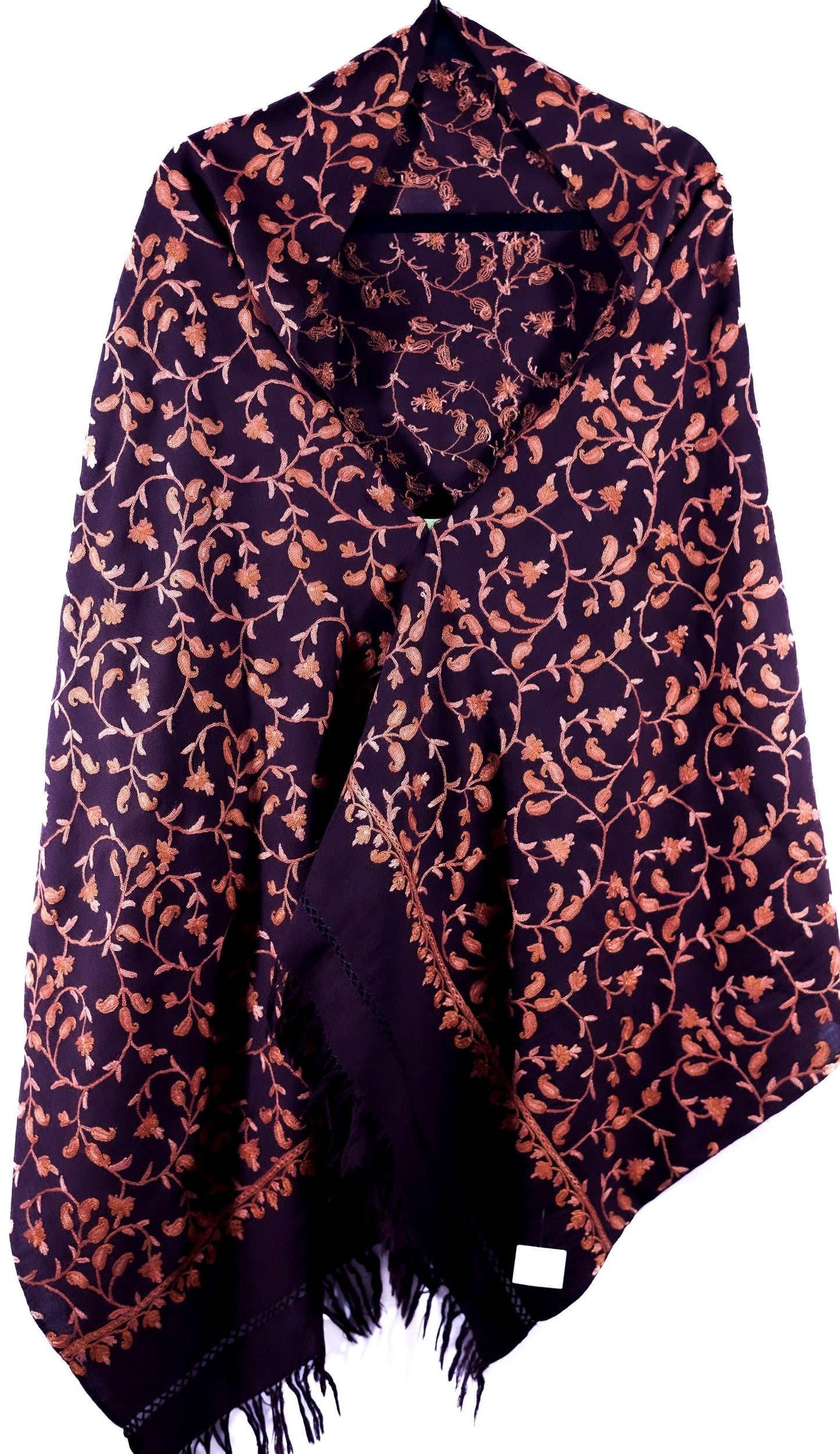 Kashmiri Hand embroidered stoles with Ari work on Merino wool for Winter - Purple with Flower pattern