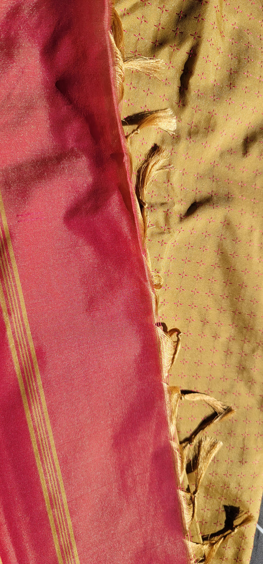 Sandal with contrast pink Soft silk Saree