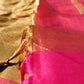 Sandal with contrast pink Soft silk Saree