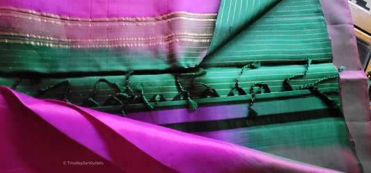 Purple with contrasting green pallu Kanjeevaram soft silk Saree