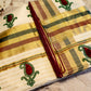 White Saree | Green Red Flower Pattern Kasavu