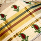 White Saree | Green Red Flower Pattern Kasavu