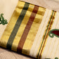 White Saree | Green Red Flower Pattern Kasavu